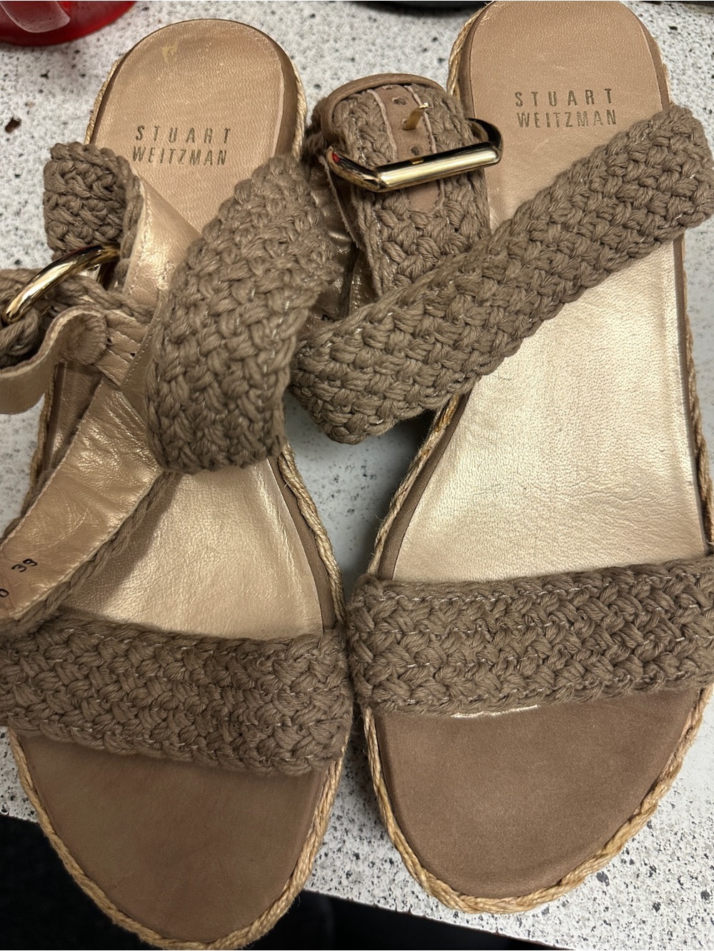 Stuart Weitzman Alexis Swamp Crochet Espadrille Wedge Sandal Khaki Size 8.5/9 US
